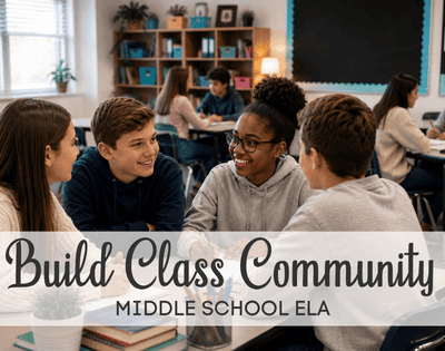 Middle school students working together in small groups to build classroom community in an ELA classroom.