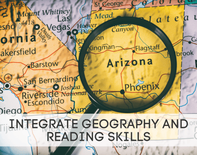 USA map of Arizona with magnifying glass